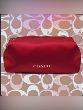 Coach Fragrance Red Makeup Zip Pouch with Gold Heart Zipper Pull- New!